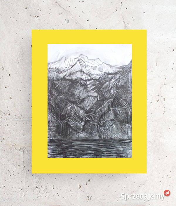 zólto szary obrazek 30x40 góry rysunek A3 pejzaż Gdańsk