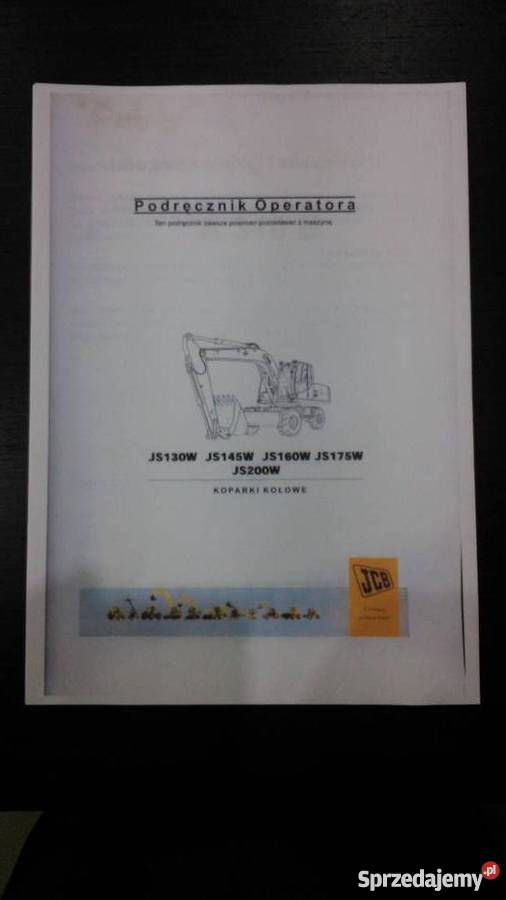 Instrukcja obsługi DTR koparka kołowa JCB JS130W Rok produkcji 2000 Brzesko
