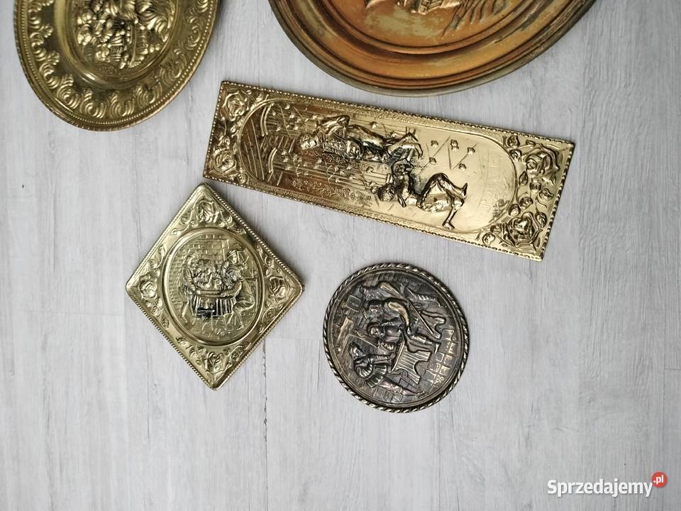 Talerze ozdobne miedziane metalowe miedzioryt Choszczno