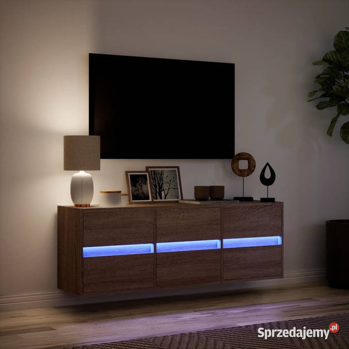 Ścienna szafka TV z LED brązowy dąb 130x31x45 Warszawa sprzedam