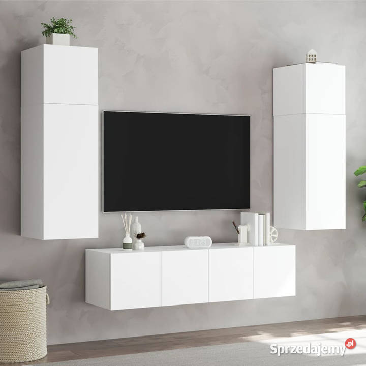 Ścienne szafki TV z LED 2 białe 80x35x31