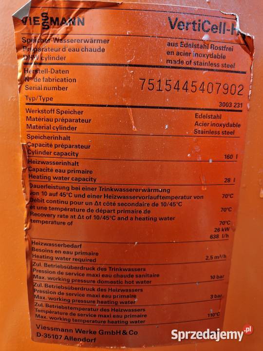 Bojler Nierdzewny Viessmann dwupłaszczowy 160l Zborowskie