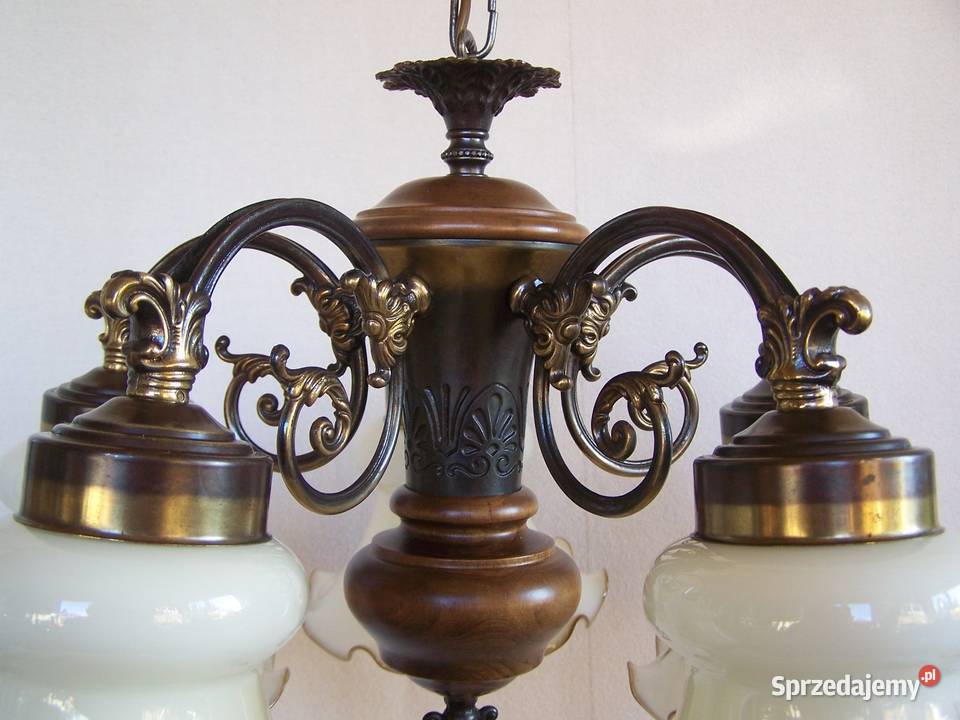 Żyrandol pięcioramienny z kloszami z ręcznie Lampy wiszące