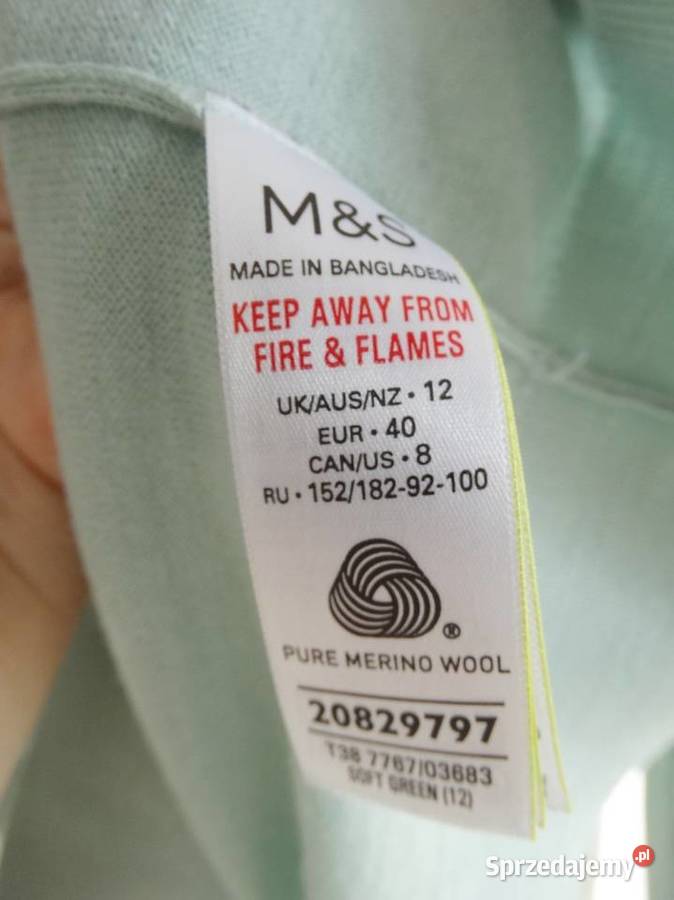 Sweter Kardigan Wełniany 100 Wełna Merino Fine Rozmiar 40(L) Łomża sprzedam