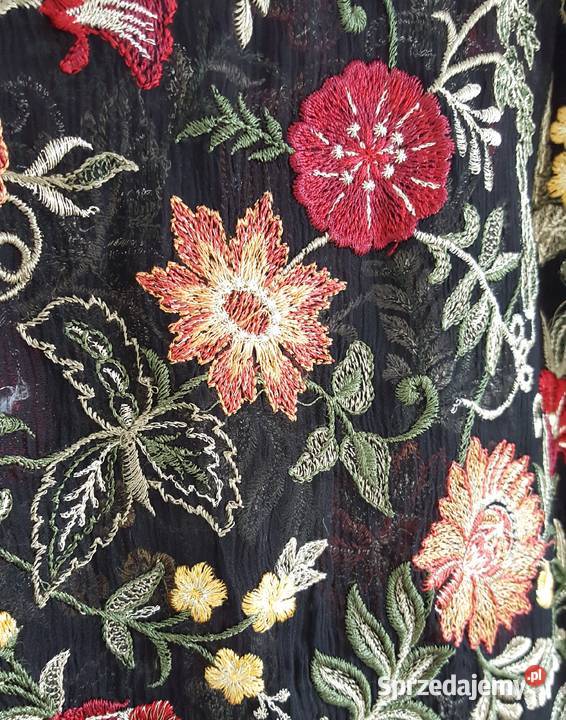 Nowa czarna suknia S 36 M 38 szyfon haft maxi