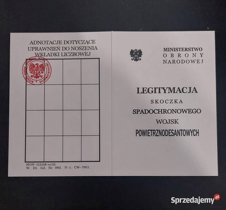 Legitymacja skoczka spadochronowego i Militaria Stasin sprzedam