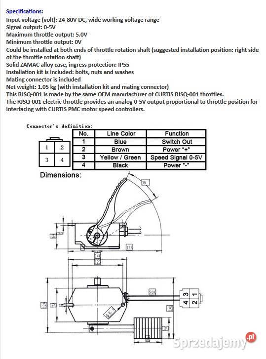 Pedał przyśpieszenia jazdy RJSQ001 05V Curtis Części do maszyn budowlanych Gorzów Wielkopolski sprzedam