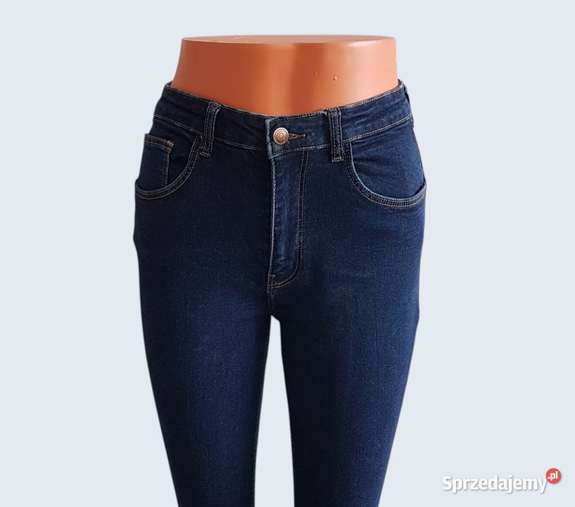 Damskie granatowe bawełniane spodnie rurki małopolskie