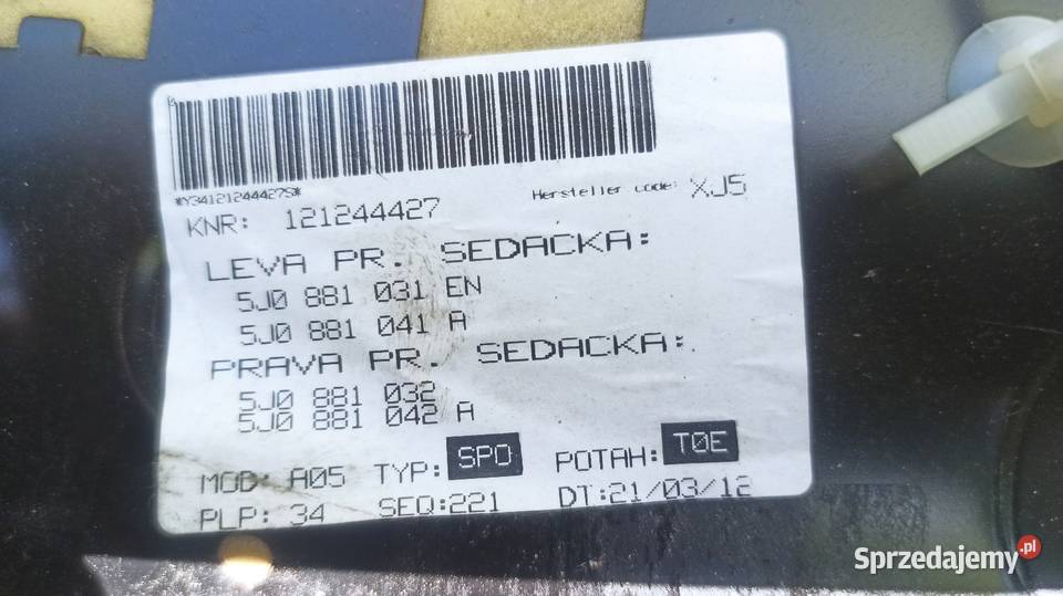 koda Roomster siedzenie przód 5J0 881 032 wielkopolskie
