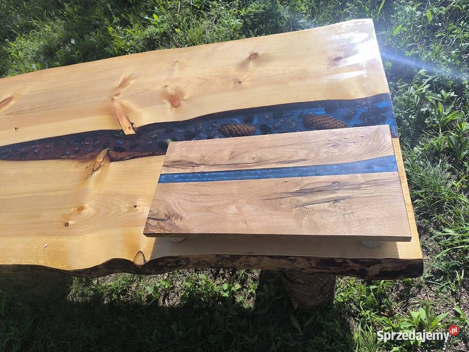 stolik blat drewno sosna żywica ogród salon dom mazowieckie Piaseczno