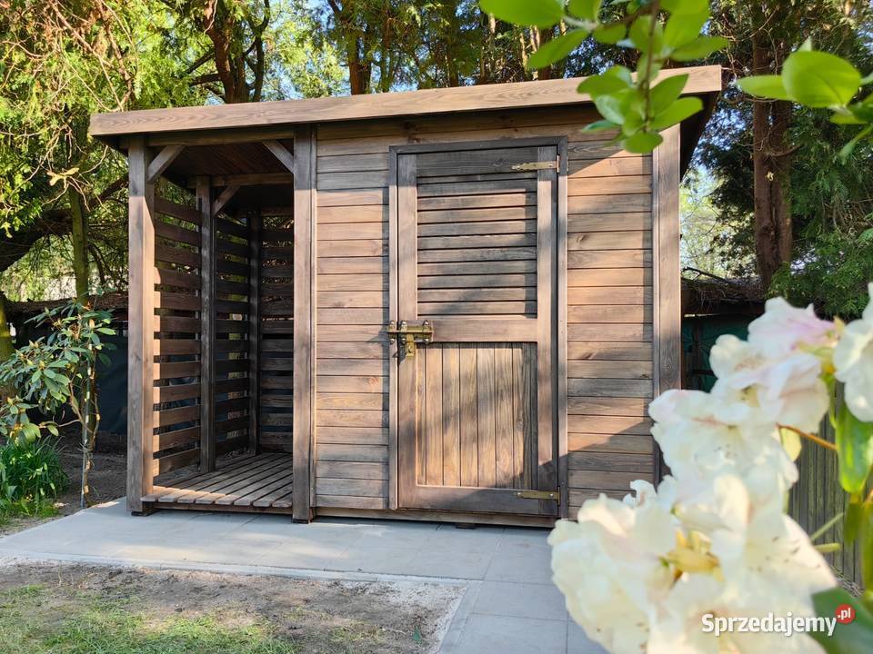 domek narzędziowy ogrodowy z drewutnia drewutnia Kalety