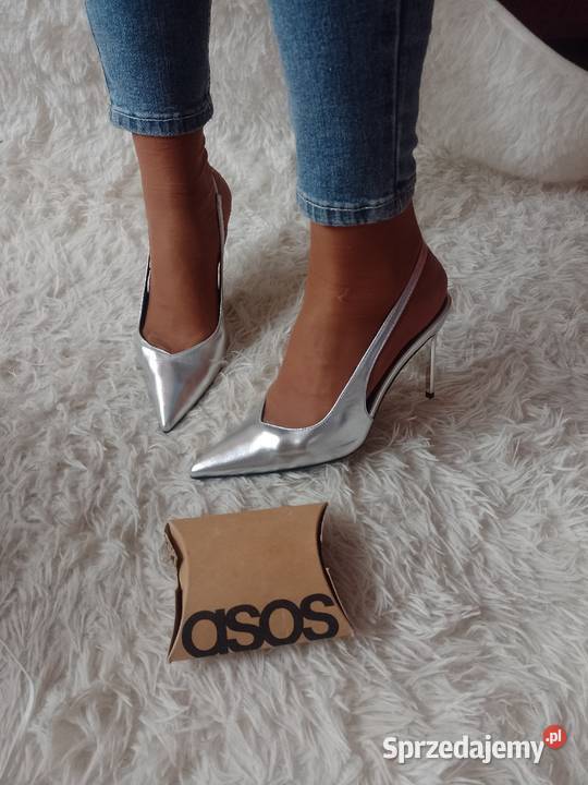 49 ASOS Design Srebrne czółenka szpilki z