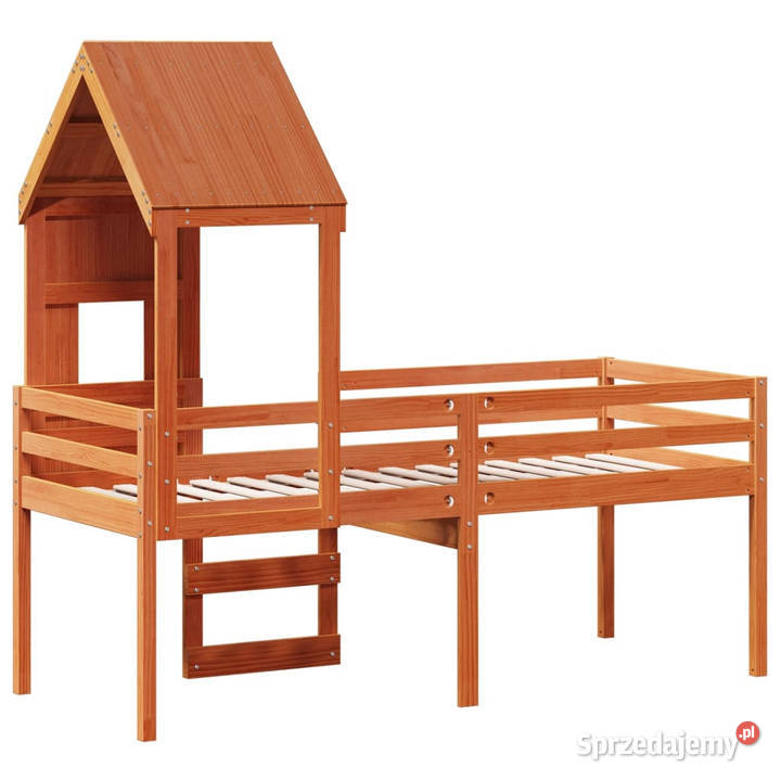 Wysokie łóżko z daszkiem woskowy brąz sosnowe 89cm