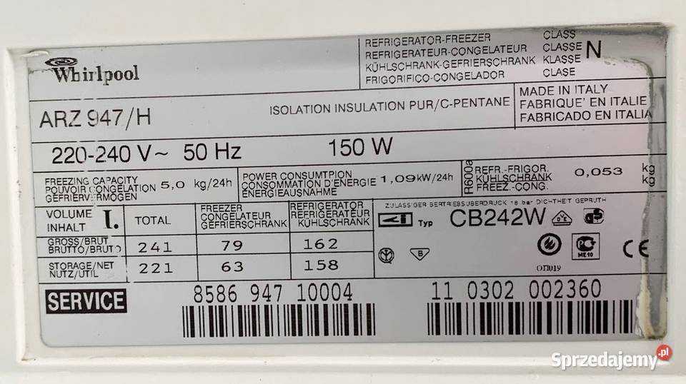 Lodówka ARZ 947H Whirlpool Sprzedam Konstancin-Jeziorna