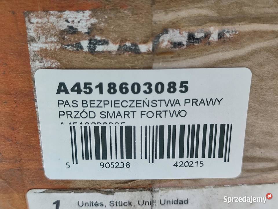PAS BEZP PRAWY PRZÓD SMART FORTWO COUPE W451