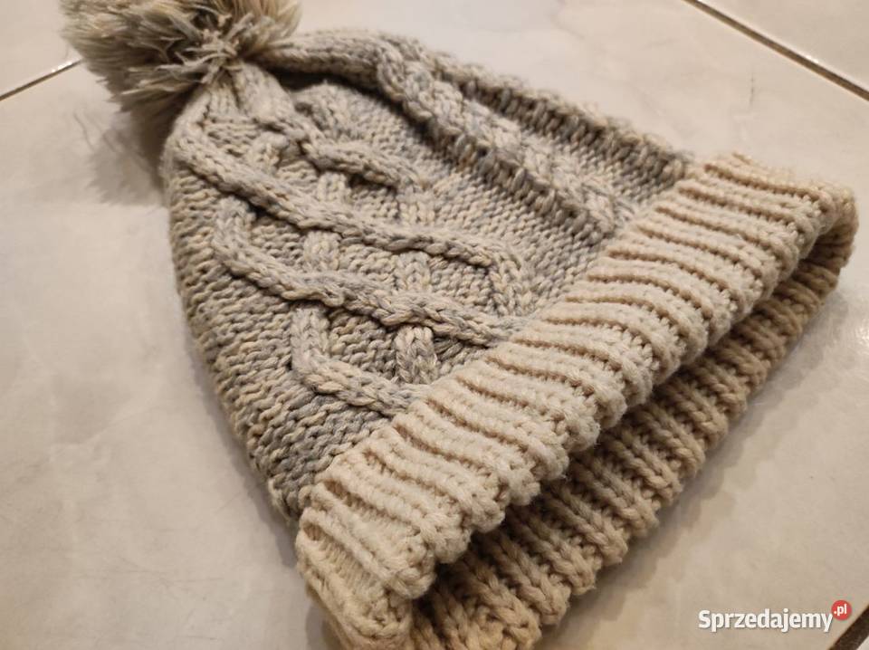 ciepła gruba wełniana dwukolorowa czapka z