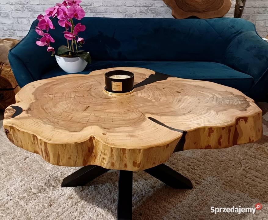Stolik kawowy 100x80 PIĘKNY OKAZ LIVE EDGE Śrem