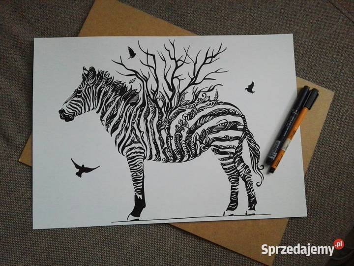 Rysunek zebra cienkopis blok tech A3 250 gm2 mazowieckie Warszawa sprzedam