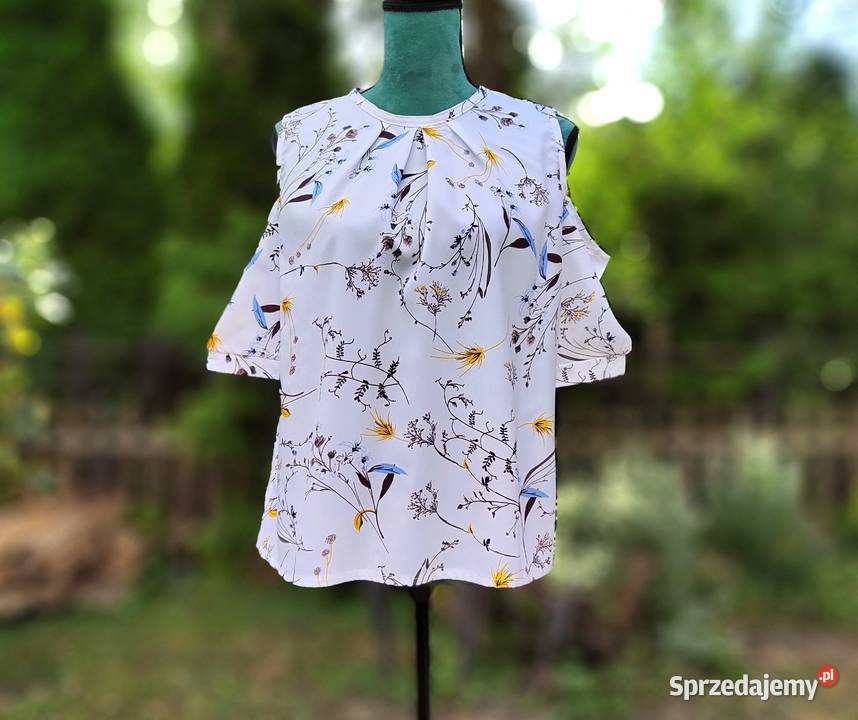 Biała bluzka floral kwiaty XL 42 cold shoulder Szczecin