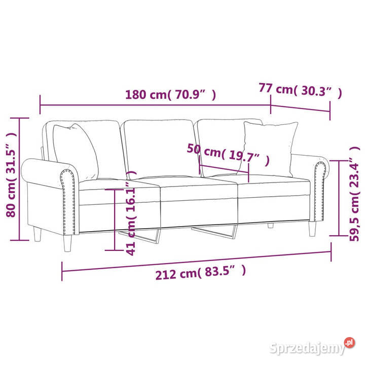 3osobowa sofa z poduszkami jasnoszara 180 Warszawa