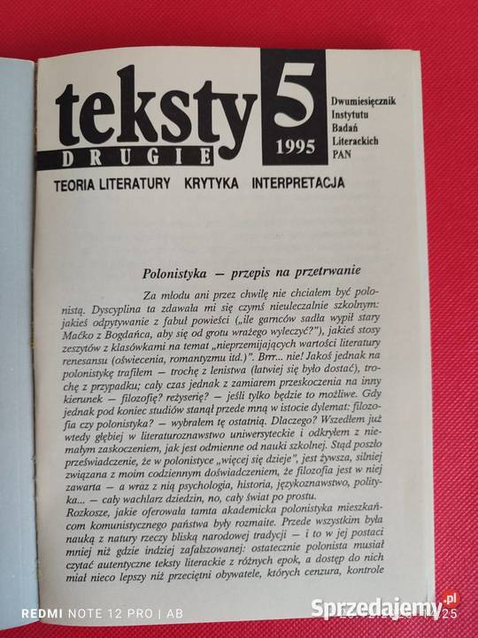 Teksty Drugie 5 35 1995 Polonistyczne obrachunki Katowice sprzedam
