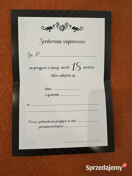 Zaproszenie 18 urodziny składane 3 sztuki Kultura i Rozrywka
