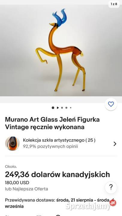Murano Art Glass Jeleń Figurka Vintage ręcznie Porcelana i szkło Pabianice