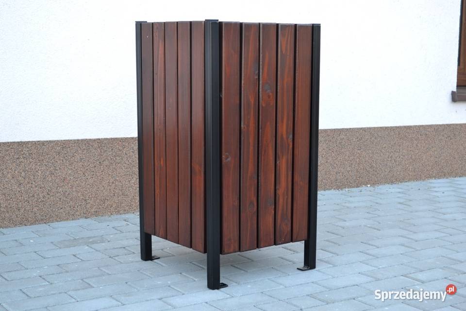 Kosz na śmieci odpady odpadki stalowo drewniany Zalesie