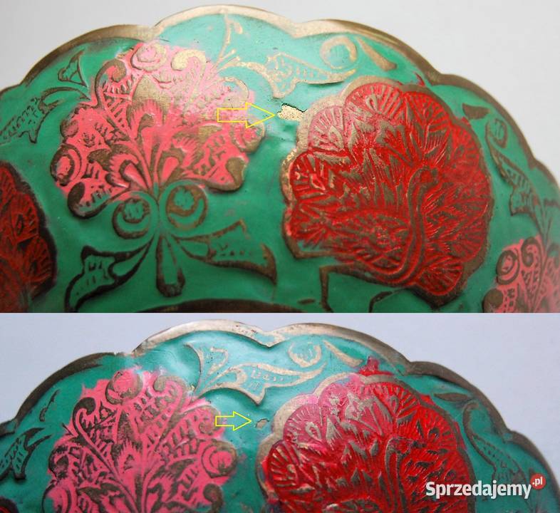 Miska patera mosiężna indyjska zielona emalia wielokolorowy Lublin