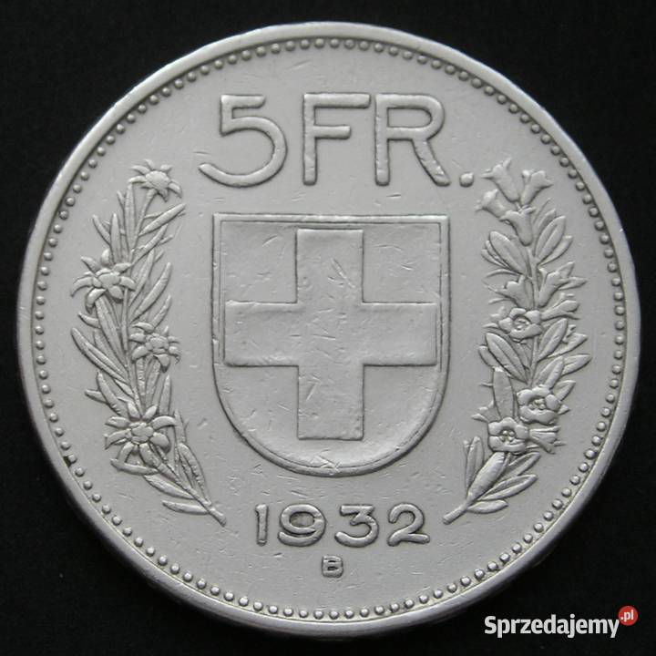 Szwajcaria 5 franków 1932 srebro Łódź