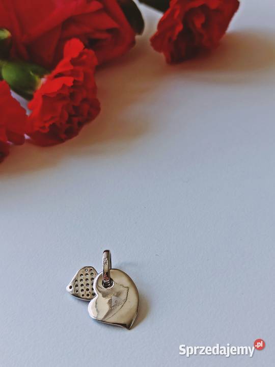 Zawieszka wisiorek dwa serca srebro 925 cyrkonia Naszyjniki Warszawa