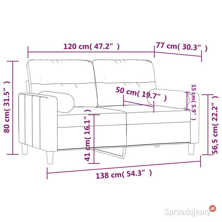 2osobowa sofa z poduszkami brązowa 120 tkanina mazowieckie