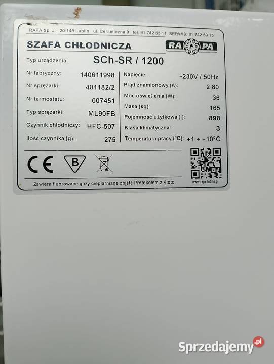 Witryna chłodnicza 2drzw Rapa SCHSR1200 dolnośląskie Wrocław