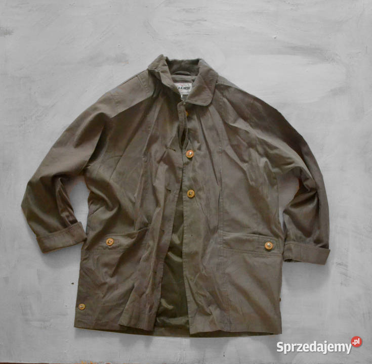 zielona parka vintage khaki retro luźny płaszcz Wiosenna/Jesienna