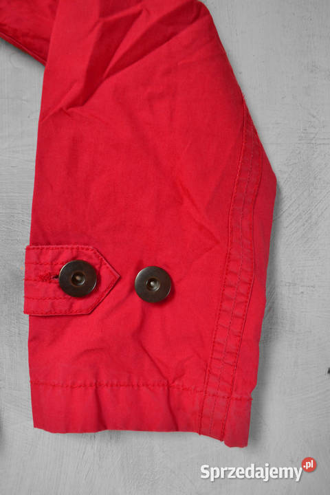 krótki trencz czerwony płaszczyk z paskiem L XL Warszawa