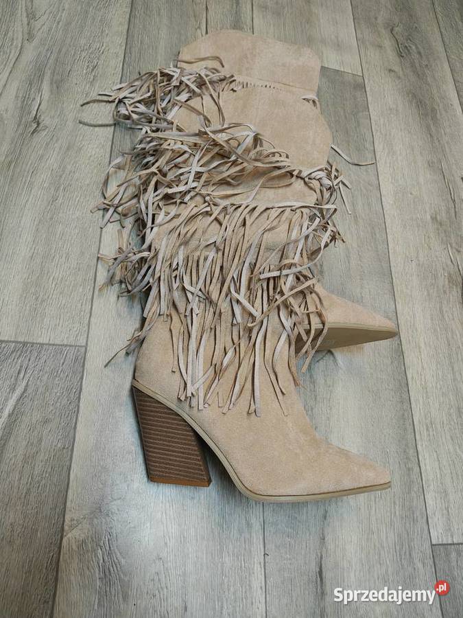 42 Beżowe bogato zdobione frędzlami Kozaki 27cm Kraków