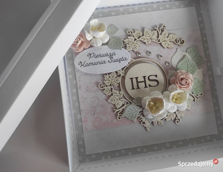 Kartka w pudełku ręcznie robiona na Komunię sprzedam