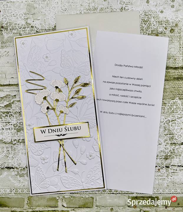 Kartka na ślub ręcznie robiona z kopertą Rękodzieło sprzedam