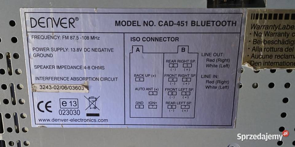 Radioodtwarzacz samochodowy Denver CAD451 podkarpackie Tyczyn sprzedam