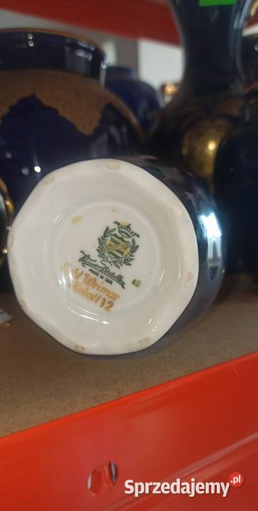 Wazonik kobaltowy Syg Weimar Ze złotym motywem pomorskie Gdańsk