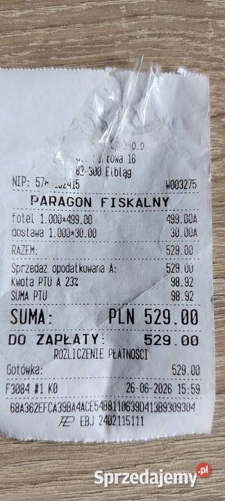 Nowy fotel finka pół ceny paragon Wołomin