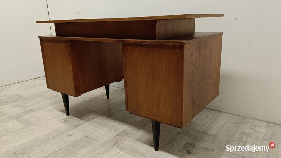 biurko PRL modern dwustronne gabinetowe okleina łódzkie Radomsko