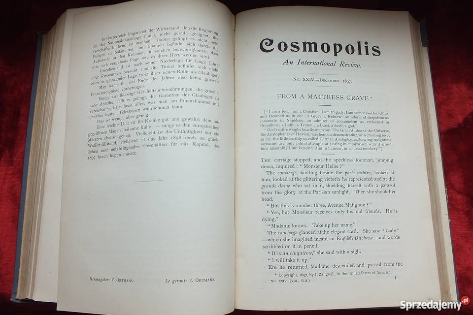 Stara powieść podróżnicza Cosmopolis z 1897 roku Żary