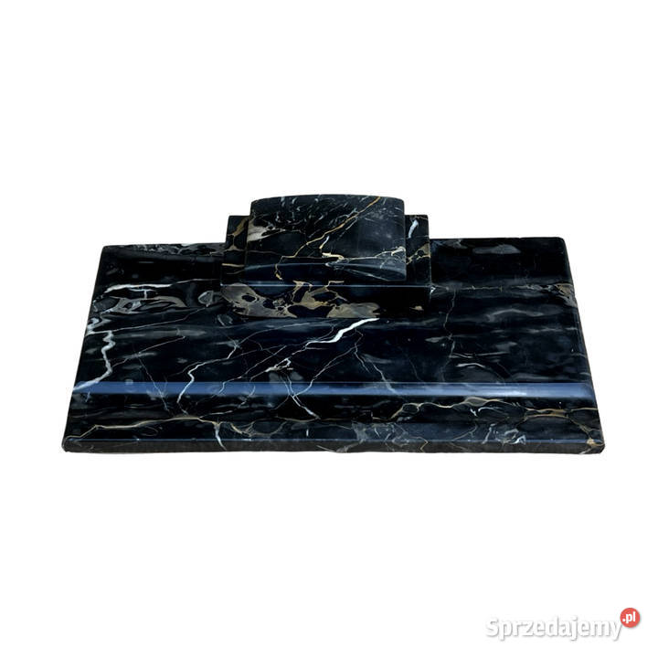 Marmurowy czarny kałamarz na biurko Polska lata Warszawa