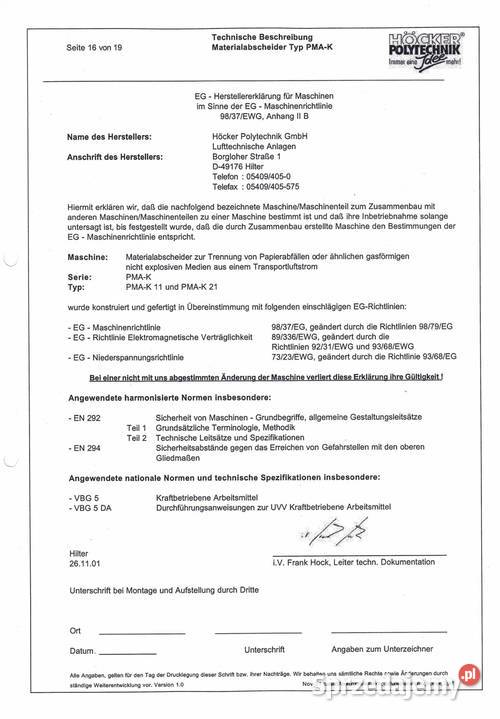 Wyciąg trocinodciąg pyłufiltr Hocker Polytechnik opolskie Zdziechowice