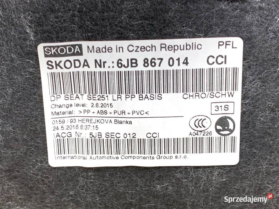 BOCZEK DRZWI PRAWY PRZÓD SEAT TOLEDO IV Tapicerki samochodowe Tapicerki samochodowe sprzedam