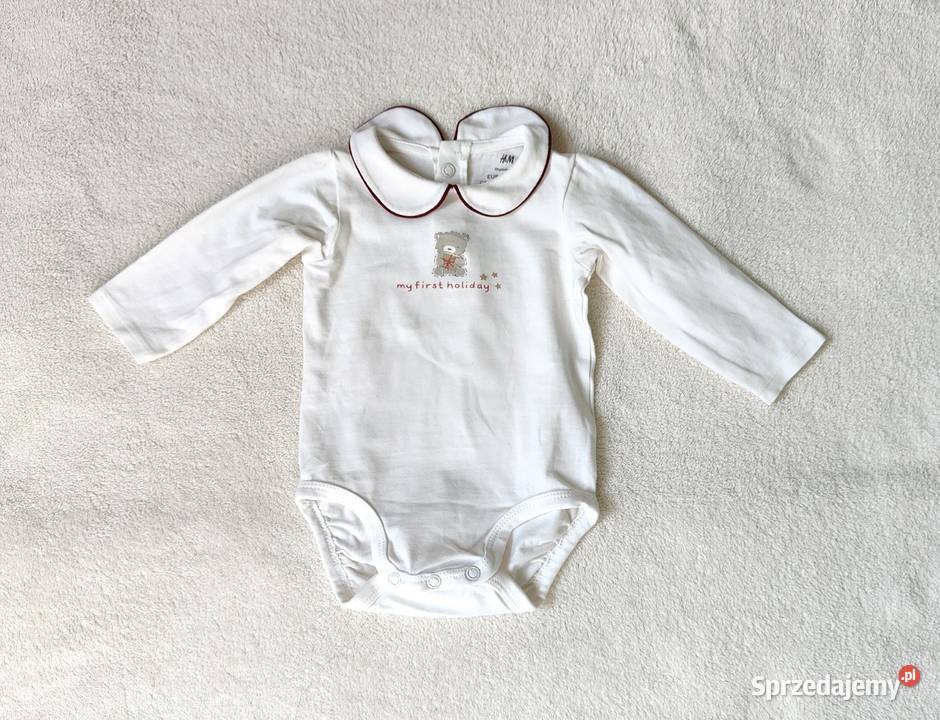 Białe body świąteczne HM 62 kołnierzyk miś Szczecin