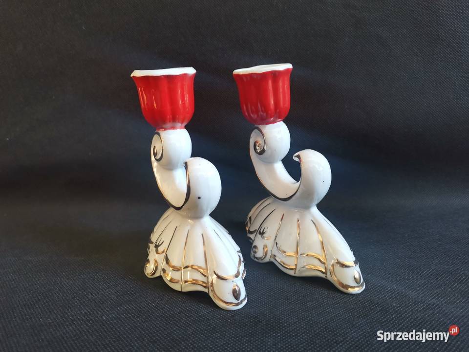 Stare 2 porcelanowe świeczniki Z Buksowcz Porcelana i szkło