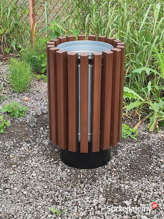 Kosz na śmieci miejski okrągły stalowy parkowy wielkopolskie Luboń