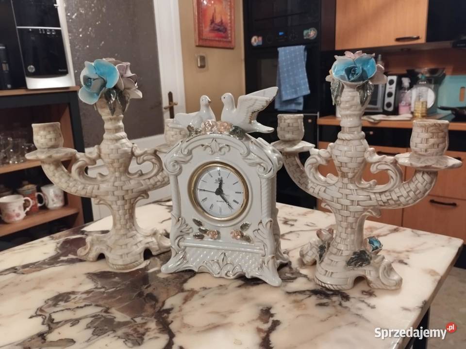 porcelanowy zegar plus świeczniki Dom i Ogród
